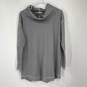 J. Jill Gray Cotton Blend Striped Cowl Long Sleeves Textured
